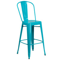 Flash Furniture ET-3534-30-CB-GG 30" Crystal Teal Blue Galvanized Steel Bar Height Stool with Vertical Slat Back and Drain Hole Seat