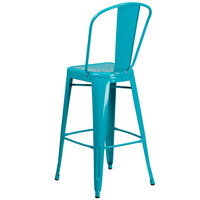 Flash Furniture ET-3534-30-CB-GG 30 inch Crystal Teal Blue Galvanized Steel Bar Height Stool with Vertical Slat Back and Drain Hole Seat