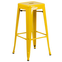 Flash Furniture CH-31320-30-YL-GG 30 inch Yellow Stackable Metal Indoor / Outdoor Backless Bar Height Stool with Square Drain Seat