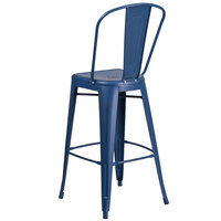 Flash Furniture ET-3534-30-AB-GG 30 inch Distressed Antique Blue Metal Indoor / Outdoor Bar Height Stool with Vertical Slat Back and Drain Hole Seat