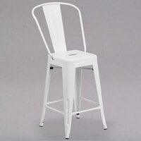 Flash Furniture CH-31320-24GB-WH-GG 24" White Galvanized Steel Counter Height Stool with Vertical Slat Back and Drain Hole Seat