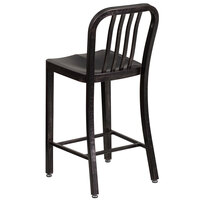 Flash Furniture CH-61200-24-BQ-GG 24 inch Black-Antique Gold Metal Indoor / Outdoor Counter Height Stool with Vertical Slat Back