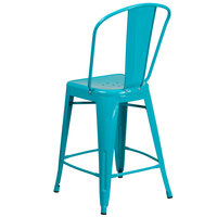 Flash Furniture ET-3534-24-CB-GG 24 inch Crystal Teal Blue Galvanized Steel Counter Height Stool with Vertical Slat Back and Drain Hole Seat