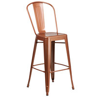 Flash Furniture ET-3534-30-POC-GG 30" Copper Galvanized Steel Bar Height Stool with Vertical Slat Back and Drain Hole Seat