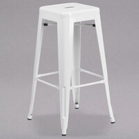 Flash Furniture CH-31320-30-WH-GG 30 inch White Stackable Metal Indoor / Outdoor Backless Bar Height Stool with Square Drain Seat