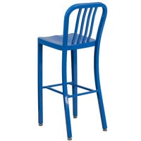 Flash Furniture CH-61200-30-BL-GG 30 inch Blue Metal Indoor / Outdoor Bar Height Stool with Vertical Slat Back