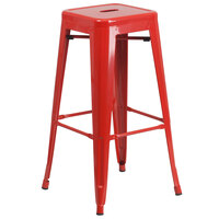 Flash Furniture CH-31320-30-RED-GG 30 inch Red Stackable Metal Indoor / Outdoor Backless Bar Height Stool with Square Drain Seat