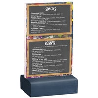 Menu Solutions WBCL-A 4" x 6" Clear Acrylic Table Tent with Solid Denim Wood Base
