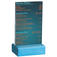 Menu Solutions WBCL-A 4" x 6" Clear Acrylic Table Tent with Solid Sky Blue Wood Base