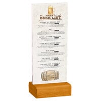Menu Solutions WBCL-BA 4 1/4" x 11" Clear Acrylic Table Tent with Solid Country Oak Wood Base