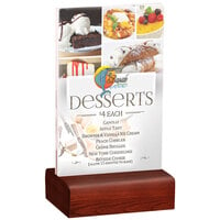 Menu Solutions WBCL-A 4" x 6" Clear Acrylic Table Tent with Solid Mahogany Wood Base