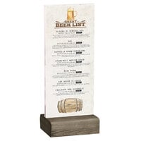 Menu Solutions WBCL-BA 4 1/4 inch x 11 inch Clear Acrylic Table Tent with Solid Weathered Walnut Wood Base