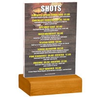 Menu Solutions WBCL-B 5" x 7" Clear Acrylic Table Tent with Solid Country Oak Wood Base