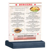 Menu Solutions WBCL-C 8 1/2" x 11" Clear Acrylic Table Tent with Solid Denim Wood Base