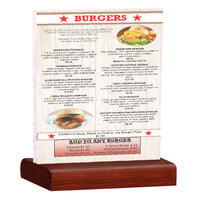 Menu Solutions WBCL-C 8 1/2" x 11" Clear Acrylic Table Tent with Solid Mahogany Wood Base