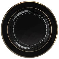 Fineline Silver Splendor 510-BKG 10" Black Plastic Plate with Gold Bands - 120/Case