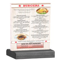 Menu Solutions WBCL-C 8 1/2" x 11" Clear Acrylic Table Tent with Solid Ash Wood Base