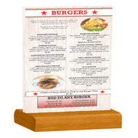 Menu Solutions WBCL-C 8 1/2" x 11" Clear Acrylic Table Tent with Solid Country Oak Wood Base