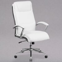 Flash Furniture GO-2192-WH-GG High-Back White Leather Executive Swivel Office Chair with Chrome Base and Arms