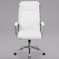 Flash Furniture GO-2192-WH-GG High-Back White Leather Executive Swivel Office Chair with Chrome Base and Arms