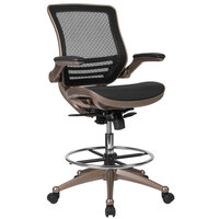 Flash Furniture BL-LB-8801X-D-GG Mid-Back Transparent Black Mesh Drafting Chair with Melrose Gold Frame and Flip Up Arms