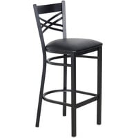 Lancaster Table & Seating Black Finish Cross Back Bar Stool with 2 1/2" Black Vinyl Padded Seat