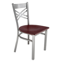Lancaster Table & Seating Cross Back Clear Coat Steel Chair with Mahogany Seat - Detached Seat