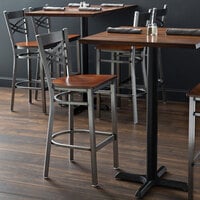 Lancaster Table & Seating Clear Coat Steel Cross Back Bar Height Chair with Antique Walnut Seat - Detached Seat