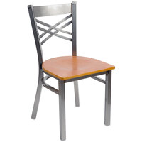 Lancaster Table & Seating Clear Coat Steel Cross Back Chair with Cherry Wood Seat - Detached Seat