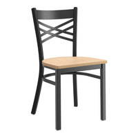 Lancaster Table & Seating Black Finish Cross Back Chair with Natural Wood Seat - Assembled