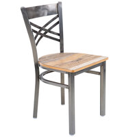 Lancaster Table & Seating Clear Coat Steel Cross Back Chair with Driftwood Seat - Detached Seat
