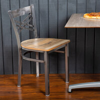 Lancaster Table & Seating Clear Coat Steel Cross Back Chair with Driftwood Seat - Detached Seat