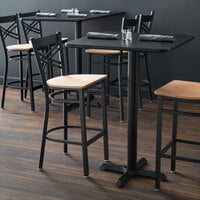 Lancaster Table & Seating Black Finish Cross Back Bar Stool with Natural Wood Seat - Detached