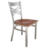 Lancaster Table & Seating Clear Coat Steel Cross Back Chair with Antique Walnut Seat - Detached Seat