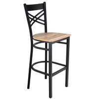 Lancaster Table & Seating Black Cross Back Bar Height Chair with Driftwood Seat - Detached Seat