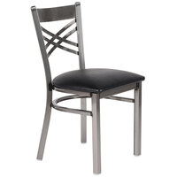 Lancaster Table & Seating Clear Coat Steel Cross Back Chair with 2 1/2 inch Black Padded Seat - Detached Seat
