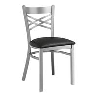 Lancaster Table & Seating Clear Coat Finish Cross Back Chair with 2 1/2 inch Black Vinyl Padded Seat - Detached