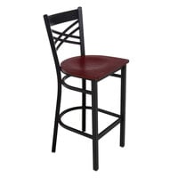 Lancaster Table & Seating Black Finish Cross Back Bar Stool with Mahogany Wood Seat