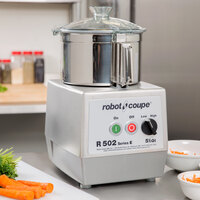 Robot Coupe R502N 2-Speed Combination Food Processor with 5.5 Qt. Stainless Steel Bowl, Continuous Feed & 2 Discs - 240V, 3 Phase, 3 hp