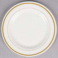 WNA Comet MP6IPREM 6" Ivory Masterpiece Plastic Plate with Gold Accent Bands - 15/Pack
