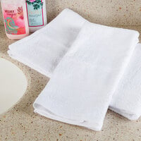 Oxford Silver 16 inch x 27 inch White Open End Cotton / Poly Hand Towel 3 lb. - 12/Pack
