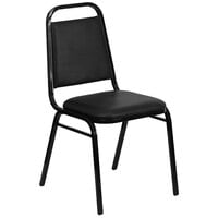 Flash Furniture FD-BHF-2-GG Hercules Black Vinyl Trapezoidal Back Stackable Banquet Chair with Black Frame and 1 1/2" Thick Cushion