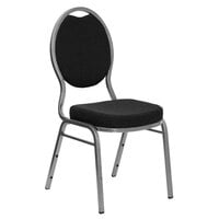 Flash Furniture FD-C04-SILVERVEIN-S076-GG Hercules Black Pattern Fabric Teardrop Back Stackable Banquet Chair with Silver Vein Frame