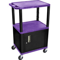 Luxor WT2642PC2E-B Purple Tuffy Two Shelf Adjustable Height A/V Cart with Locking Cabinet - 18" x 24"