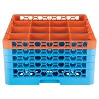 Carlisle RG16-4C412 OptiClean 16 Compartment Orange Color-Coded Glass Rack with 4 Extenders