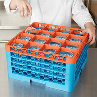 Carlisle RG16-4C412 OptiClean 16 Compartment Orange Color-Coded Glass Rack with 4 Extenders