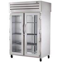 True STR2HPT-2G-2S Spec Series 52 5/8" Stainless Steel 2 Section Glass Front, Solid Back Door Pass-Through Heated Holding Cabinet