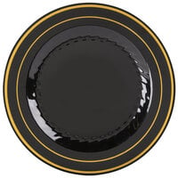 Fineline Silver Splendor 509-BKG 9" Black Plastic Plate with Gold Bands - 120/Case