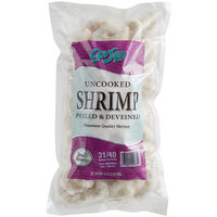 31/40 Size Peeled and Deveined Tail-Off Raw Shrimp 2 lb. Bag - 5/Case