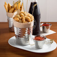Choice 14 oz. Hammered Stainless Steel Appetizer / French Fry Holder with Flat Top